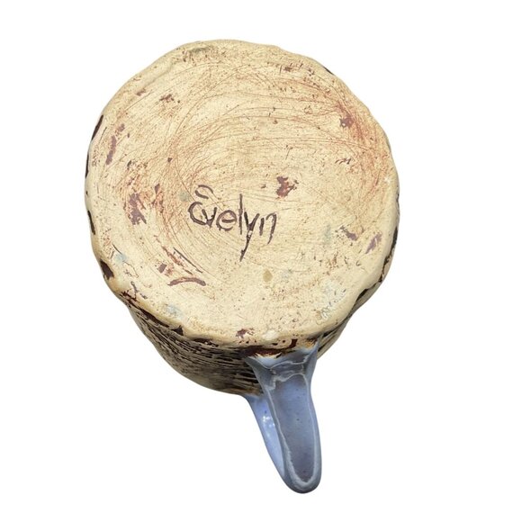 Vtg Style Ceramic Pitcher Recipe Print Rustic Blue Glaze Signed By Evelyn 7.5"H - Picture 6 of 6